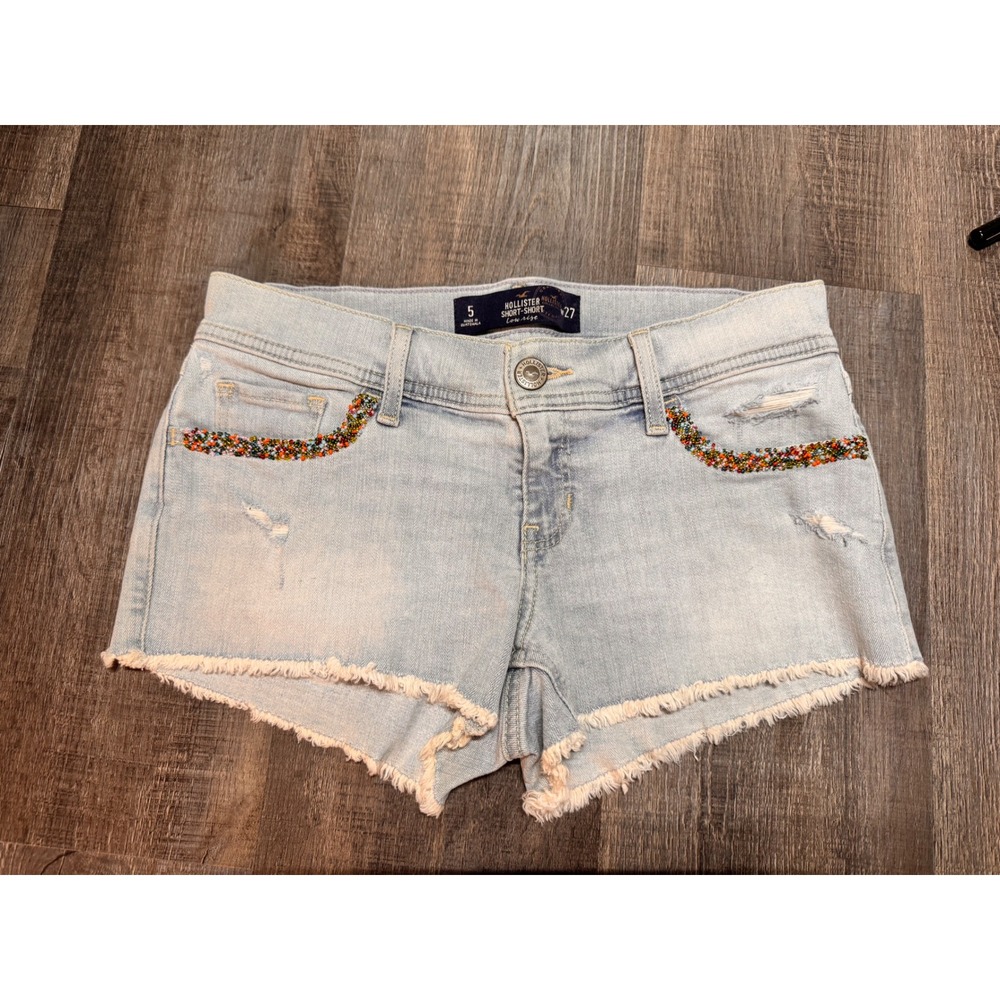 Hollister Short-Short Low Rise Beaded Denim Cut Off Shorts Womens 5 W27
